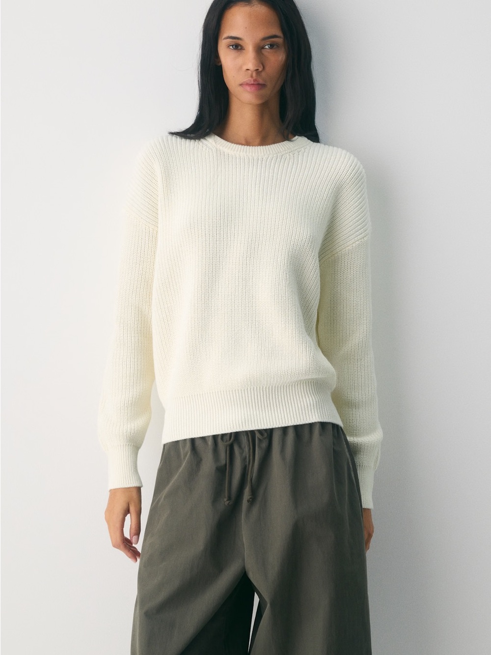 ARITZIA TNA SERVO Relaxed Organic Cotton Sweater in Light Birch Size S